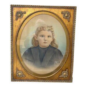 Vintage Gold Ornate Wooden Portrait Frame Antique Victorian Child Oval Cutout